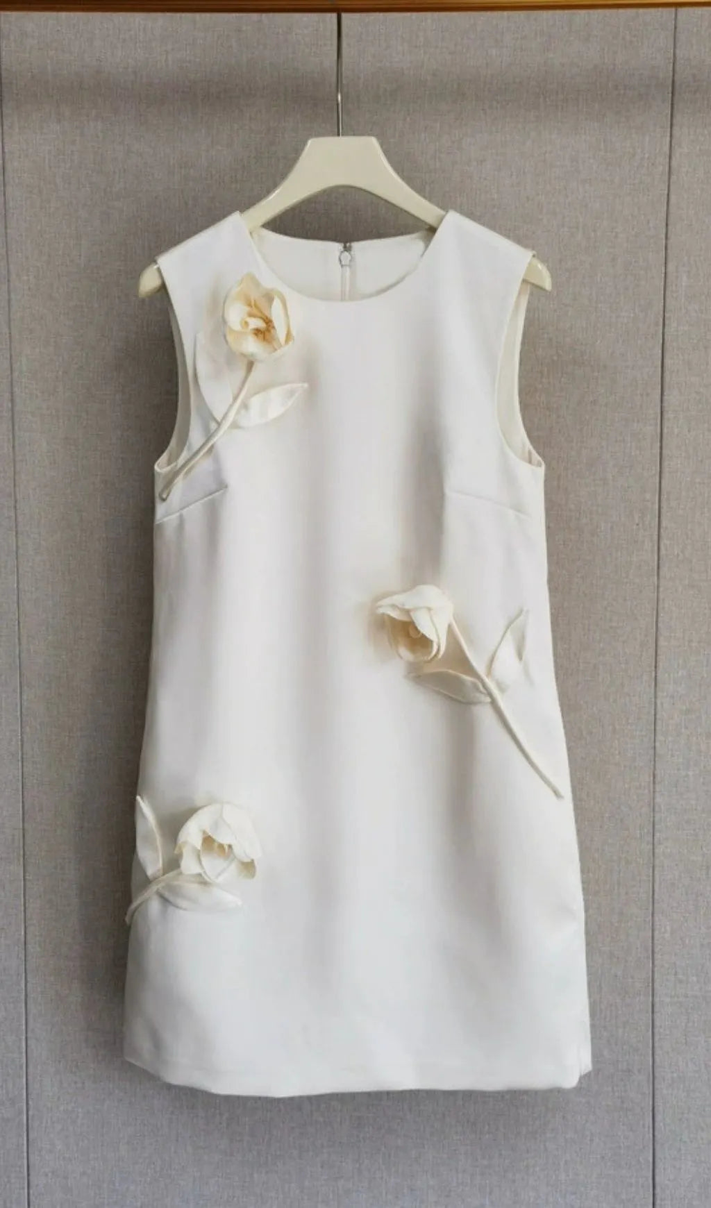 Cream 3D Flower Satin Mini Dress Flowering Girl