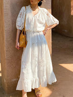 White Eyelet Lace Tiered Maxi Dress With Puff Sleeves Flowering Girl