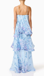 Lael Blue Floral Printed Maxi Dress Flowering Girl