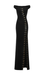 Axela Off Shoulder Split Maxi Dress - Black Flowering Girl