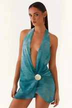 Teal Beach Halter Neck Mini Dress Flowering Girl