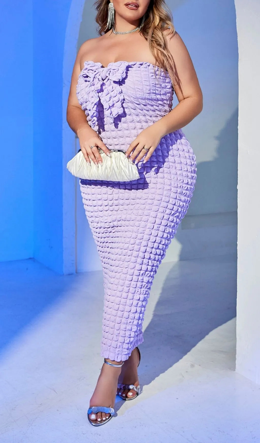 Lanie Purple Strapless Bow Plus Size Maxi Dress Flowering Girl