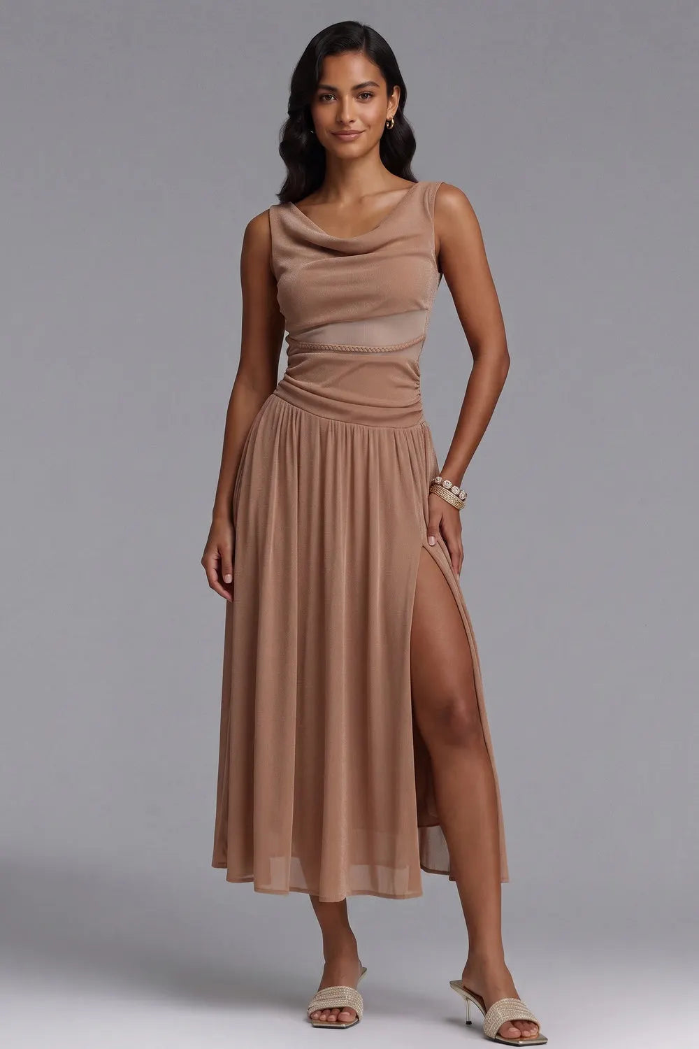 Beige Lightweight Jersey Fit-and-Flare Midi Dress Flowering Girl