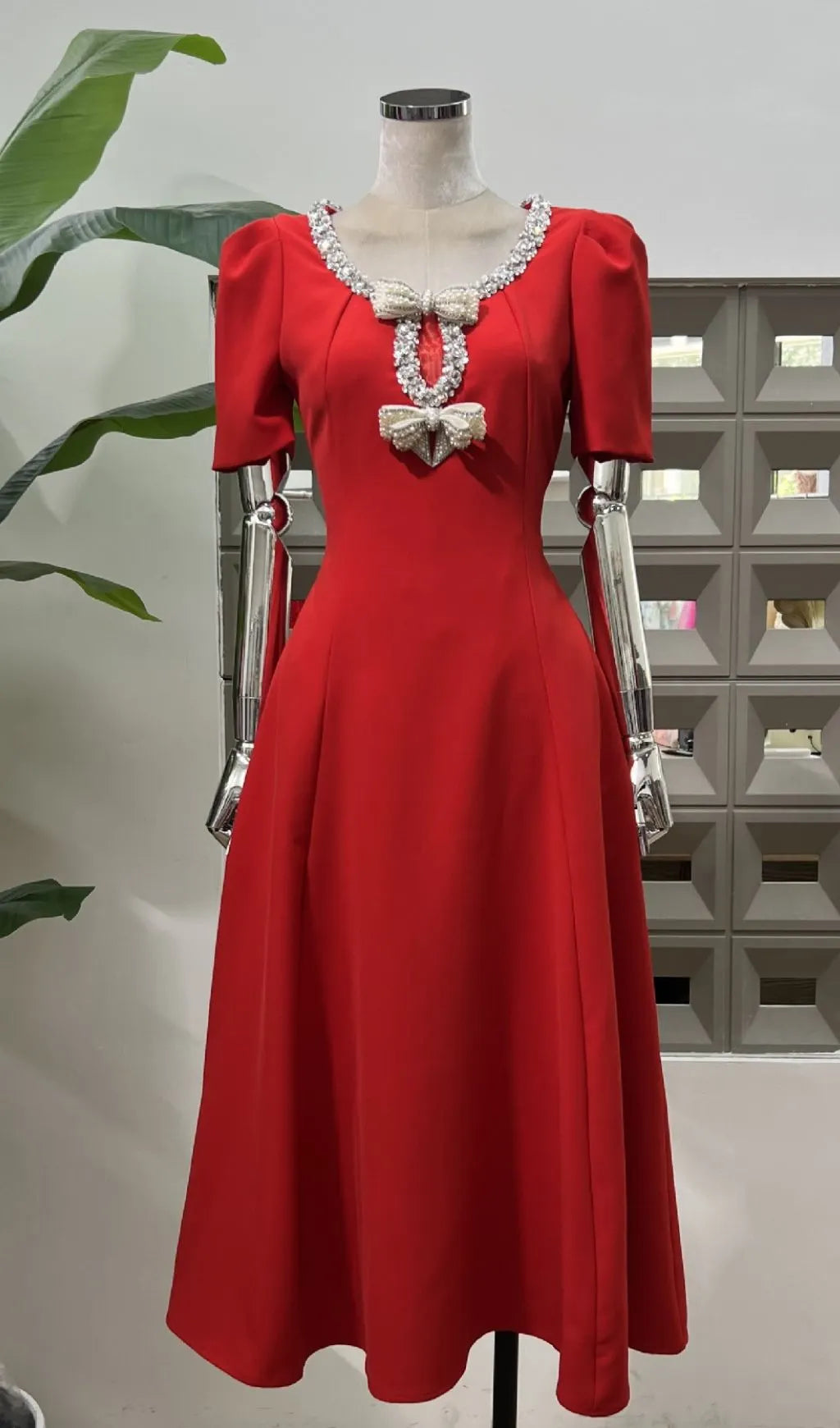 Faizah Bow Diamond Beaded Midi Dress Flowering Girl
