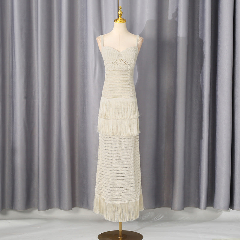 Cream Crochet Knit Column Dress Flowering Girl