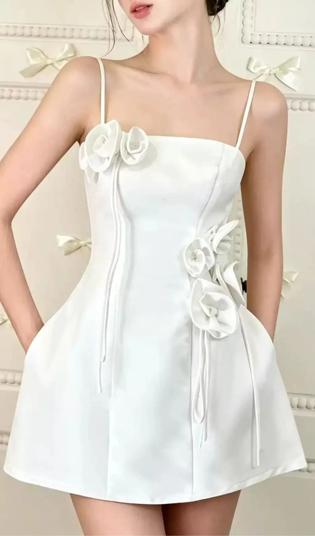 Lili White Flower Embellished Mini Dress Flowering Girl