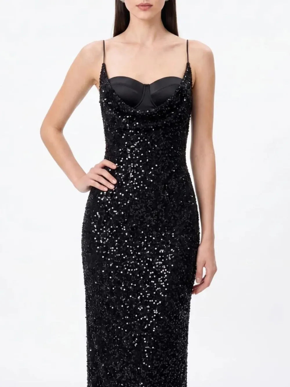 Kirell Spaghetti Sequin Maxi Dress Flowering Girl