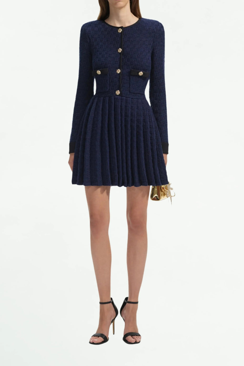 Navy Weave Knit Mini Dress Flowering Girl