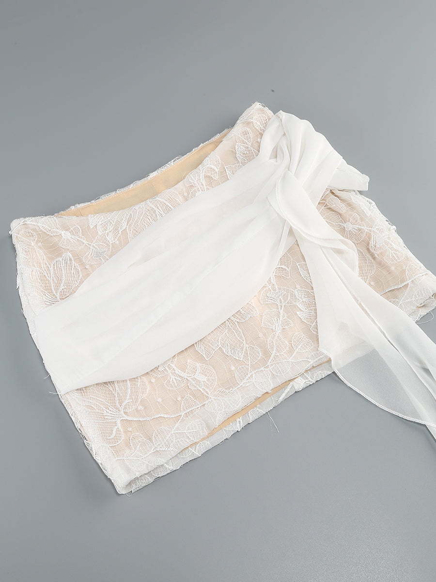 Cadence White Corset Lace Two-Piece Set Flowering Girl