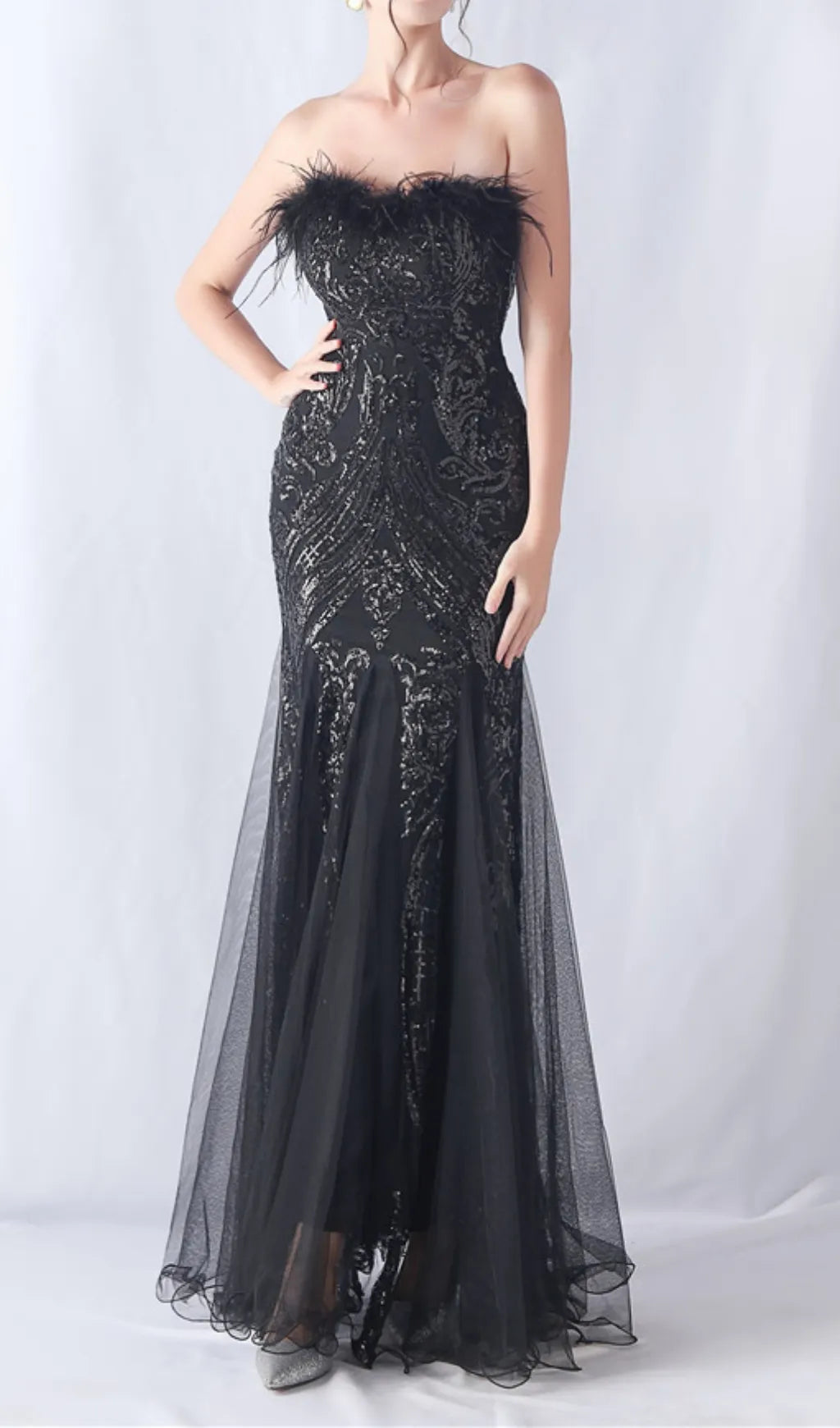 Choire Black Sequin Feather Maxi Dress Flowering Girl
