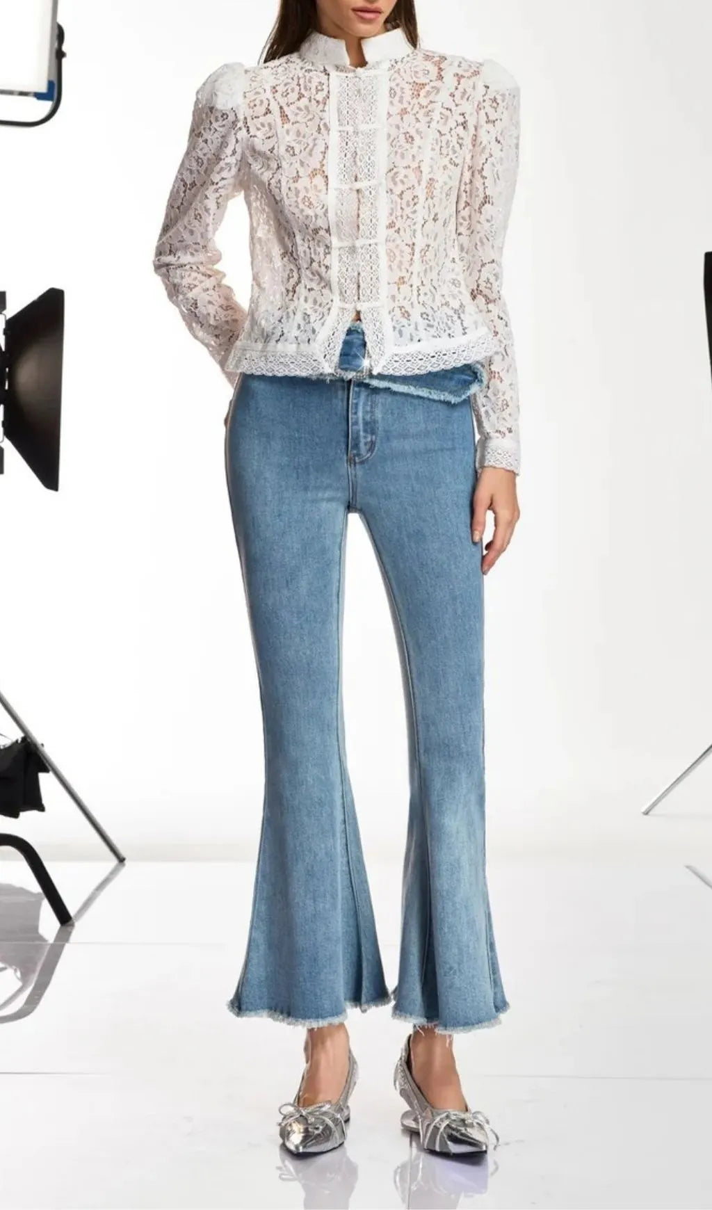 Danette Rhinestone Flare Jeans Flowering Girl