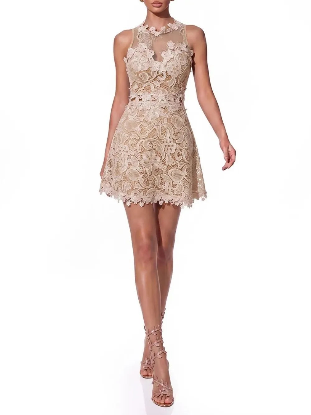 Jolie Sleeveless Lace Mini Dress Flowering Girl