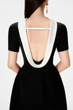 Cowl Neck Backless Mini Dress In Black Flowering Girl