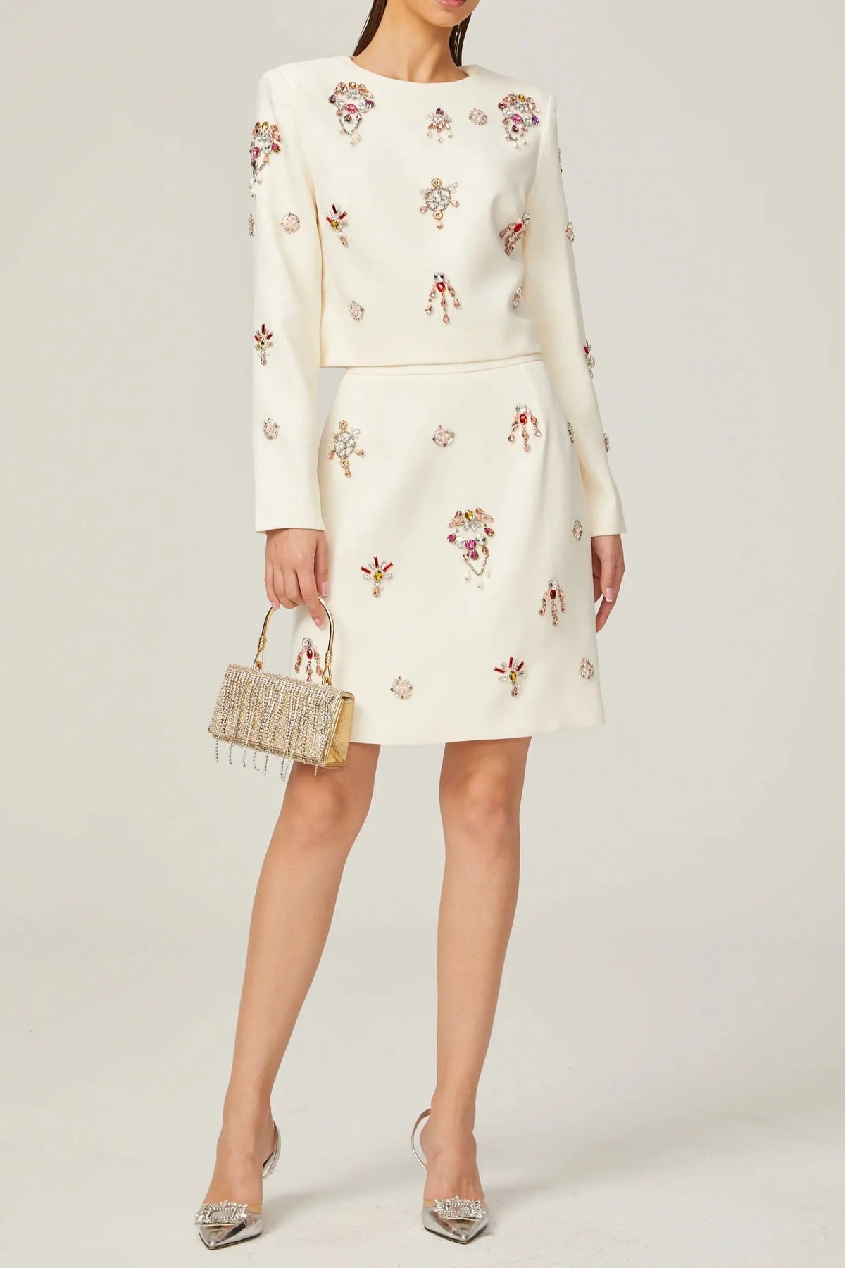 Jeanne White Crystal-Embellished Top & Skirt Matching Set Flowering Girl
