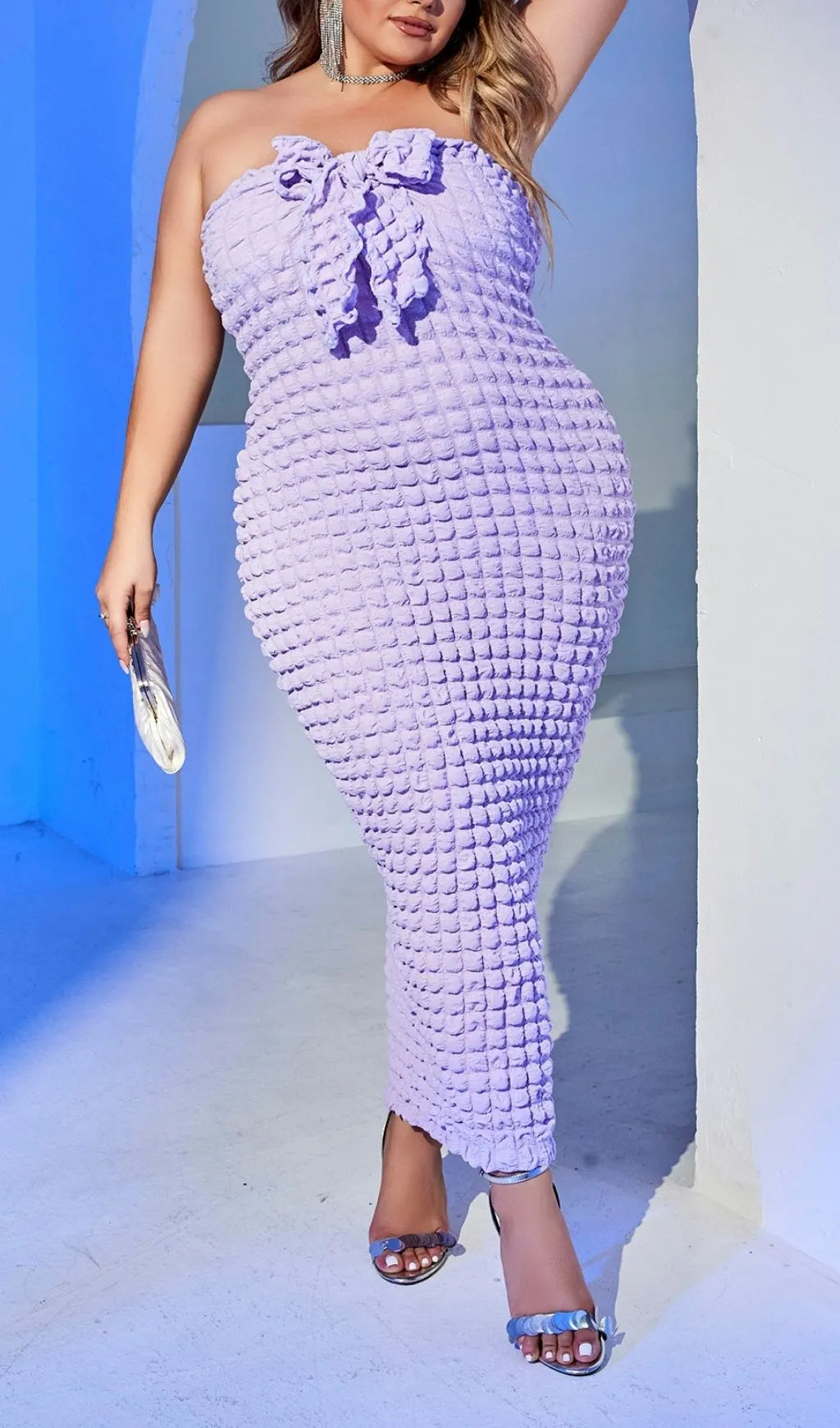 Lanie Purple Strapless Bow Plus Size Maxi Dress Flowering Girl