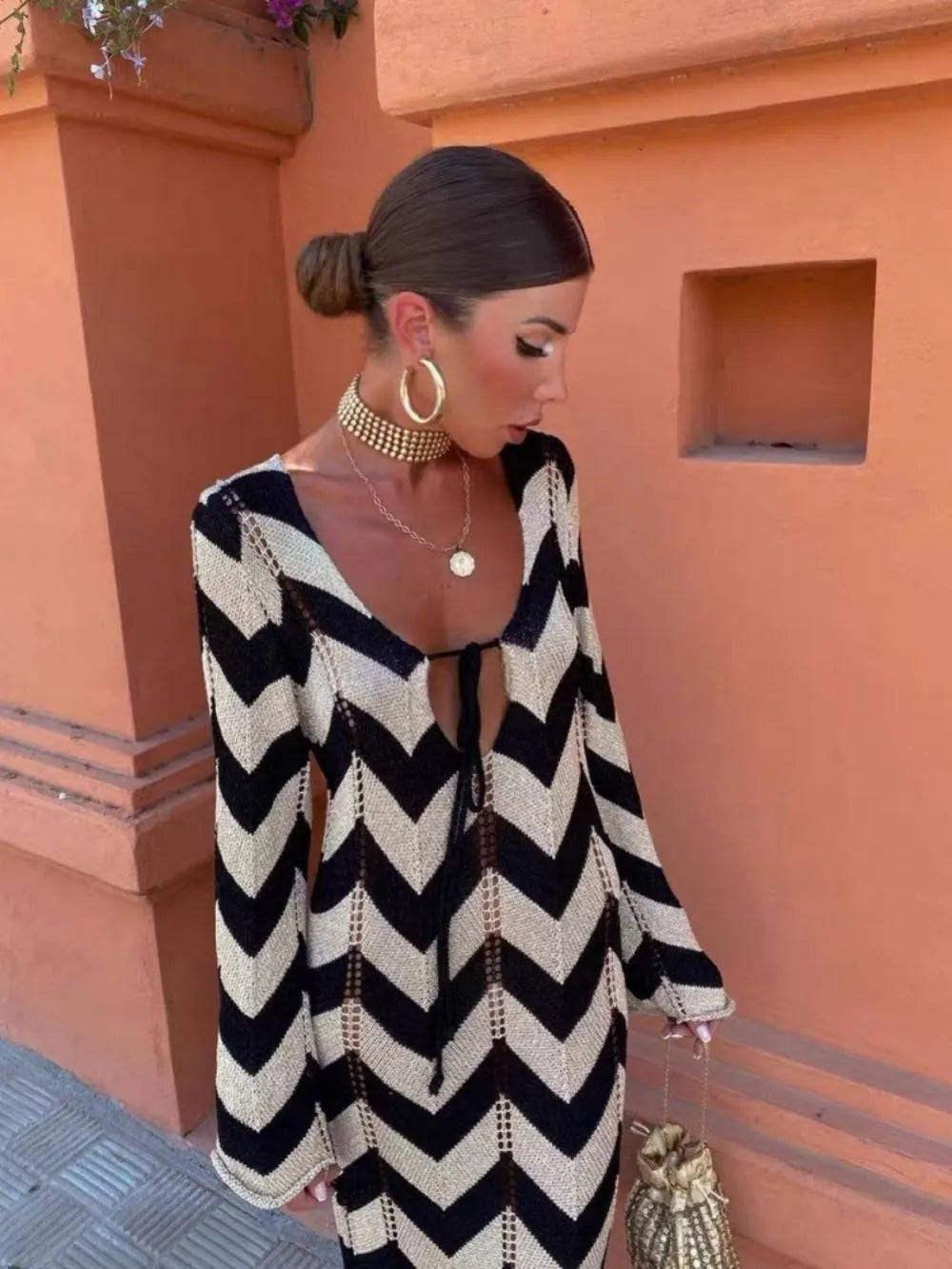 Meher Wave Knitted Long Sleeve Maxi Dress Flowering Girl