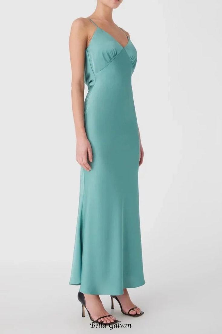 Vida Satin Midi Dress in Juniper Green Flowering Girl
