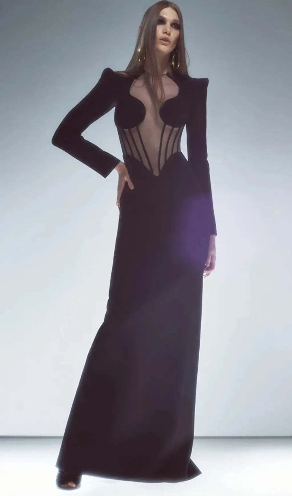 Black Mesh Corset Detail Bandage Long Dress Flowering Girl
