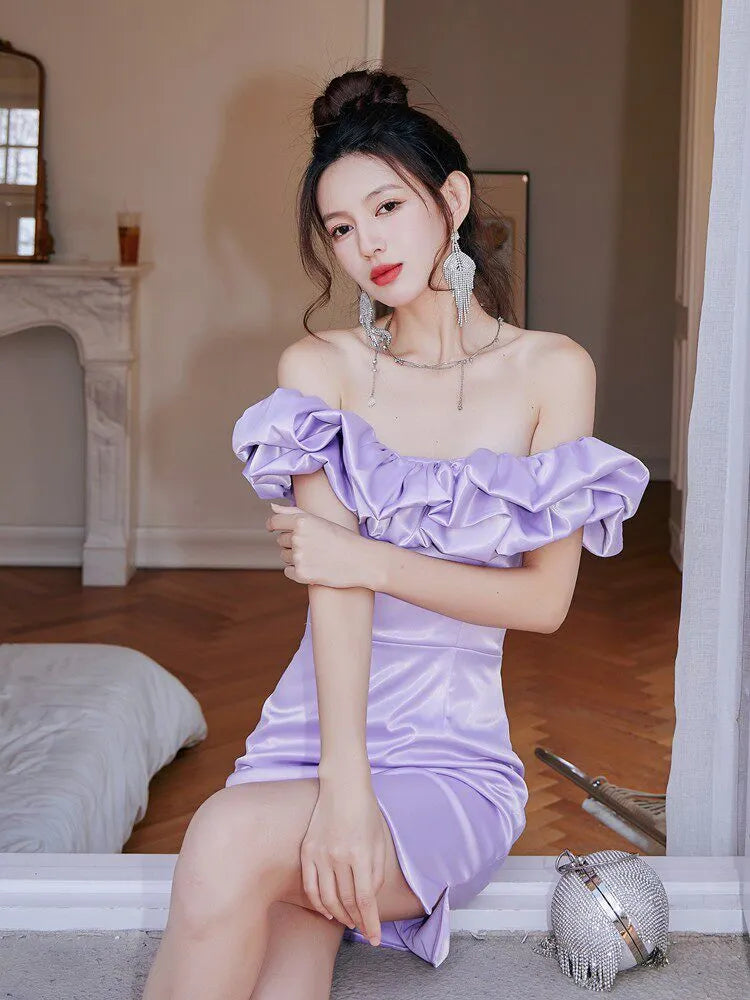 Dolores Ruffle Strapless Mini Dress-Purple Flowering Girl