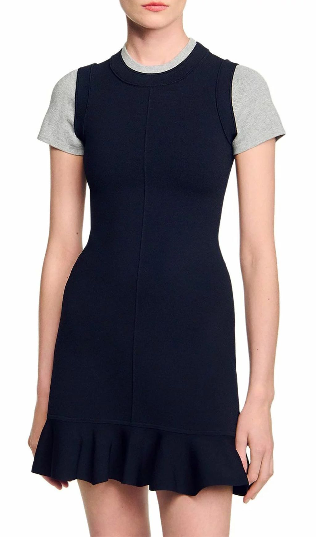 Contrast Short Sleeve Knit Dress Flowering Girl