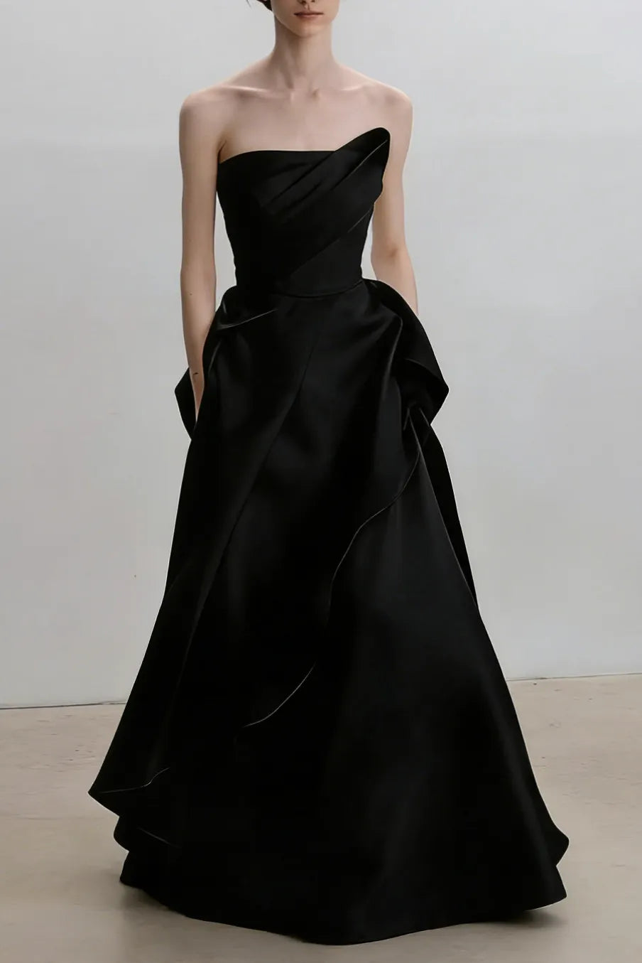 Lyuba Black French Lightweight High-End Strapless Slim Fit Simple Maxi Dress Flowering Girl