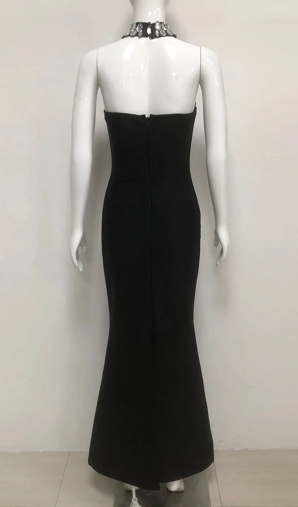 Iwao Black Halter Rhinestone Maxi Dress Flowering Girl