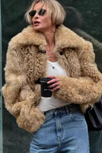 Faux Fur All-In-One Jacket In Dark Brown Flowering Girl