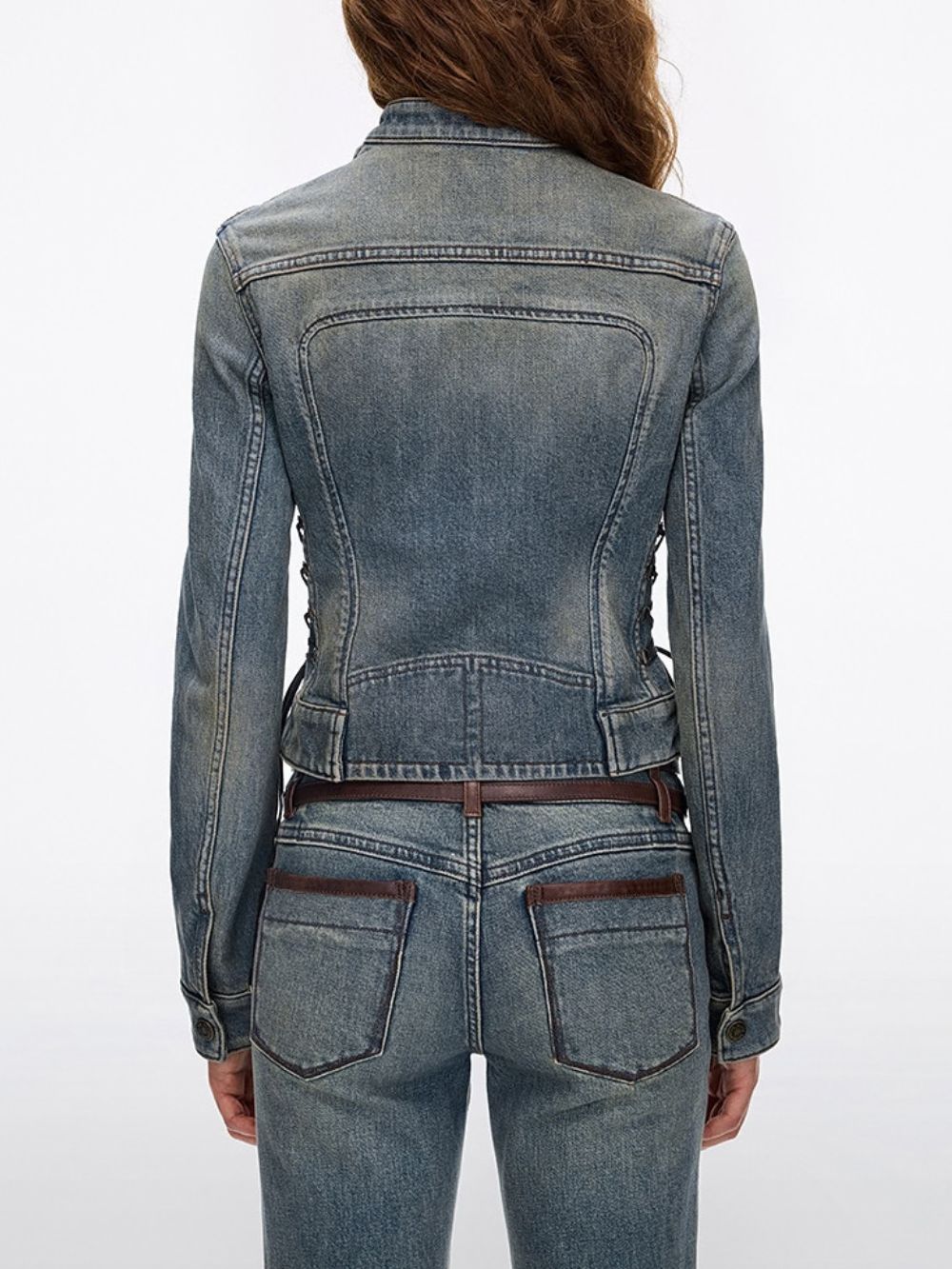 Millie Blue Lace-Up Denim Jacket Flowering Girl