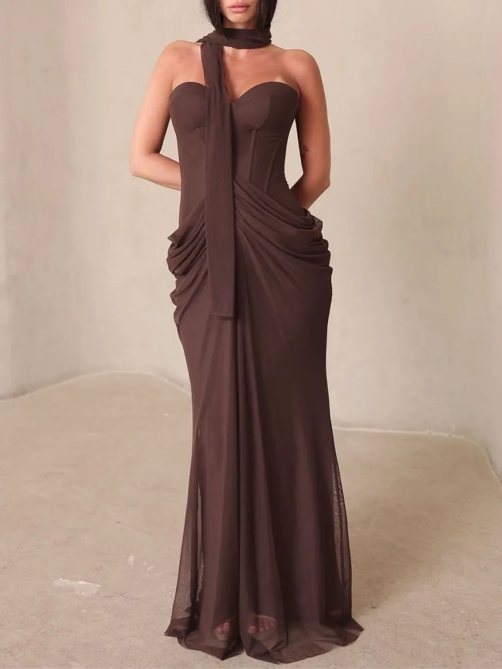 Masami Strapless Ruched Maxi Dress Flowering Girl