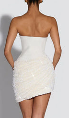Cevorin White Strapless Scarf Sequin Mini Dress Flowering Girl