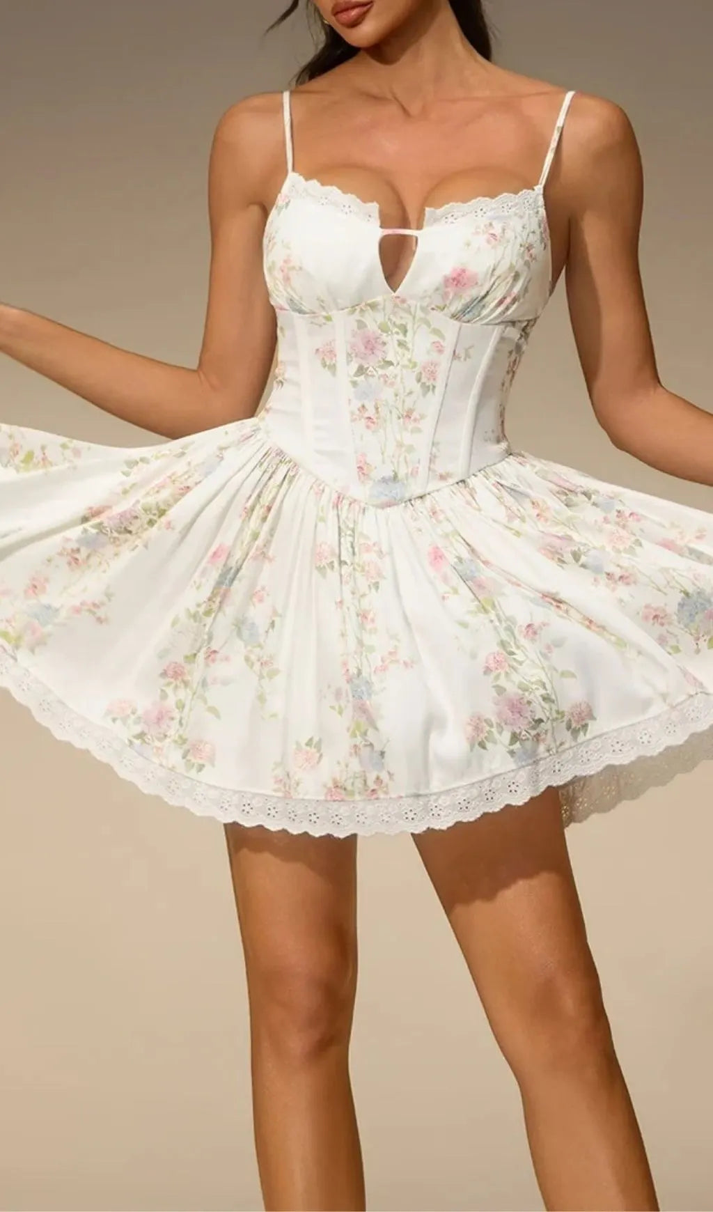 Rovela Spaghetti Corset Floral Mini Dress Flowering Girl