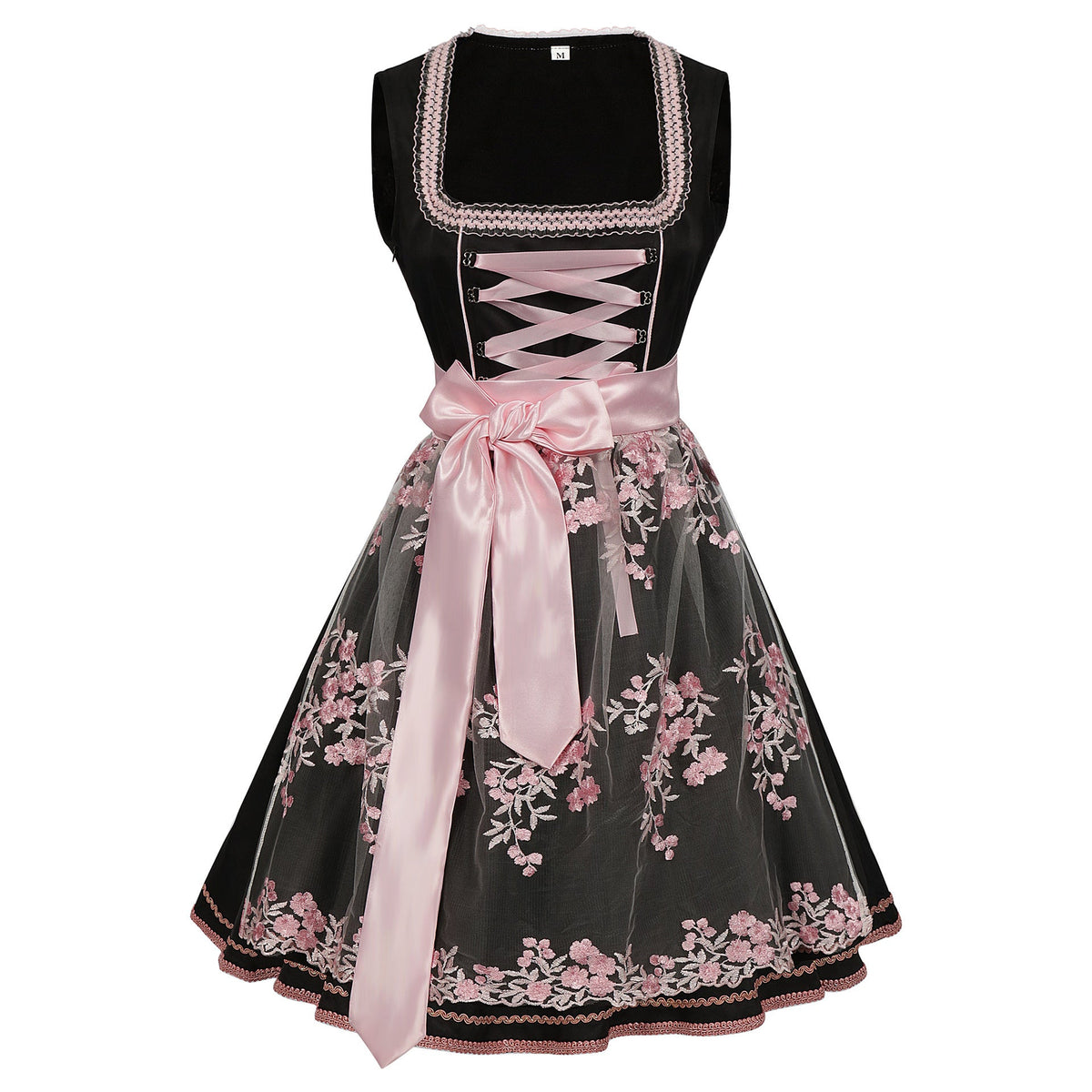Black Matte Woven Polyester-Cotton Blend Fit-And-Flare Dirndl Dress Flowering Girl