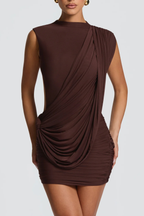 Thelasa Draped Backless Mini Dress - Brown Flowering Girl