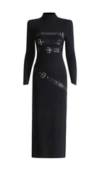Isai Black Belt Long Sleeve Maxi Dress Flowering Girl