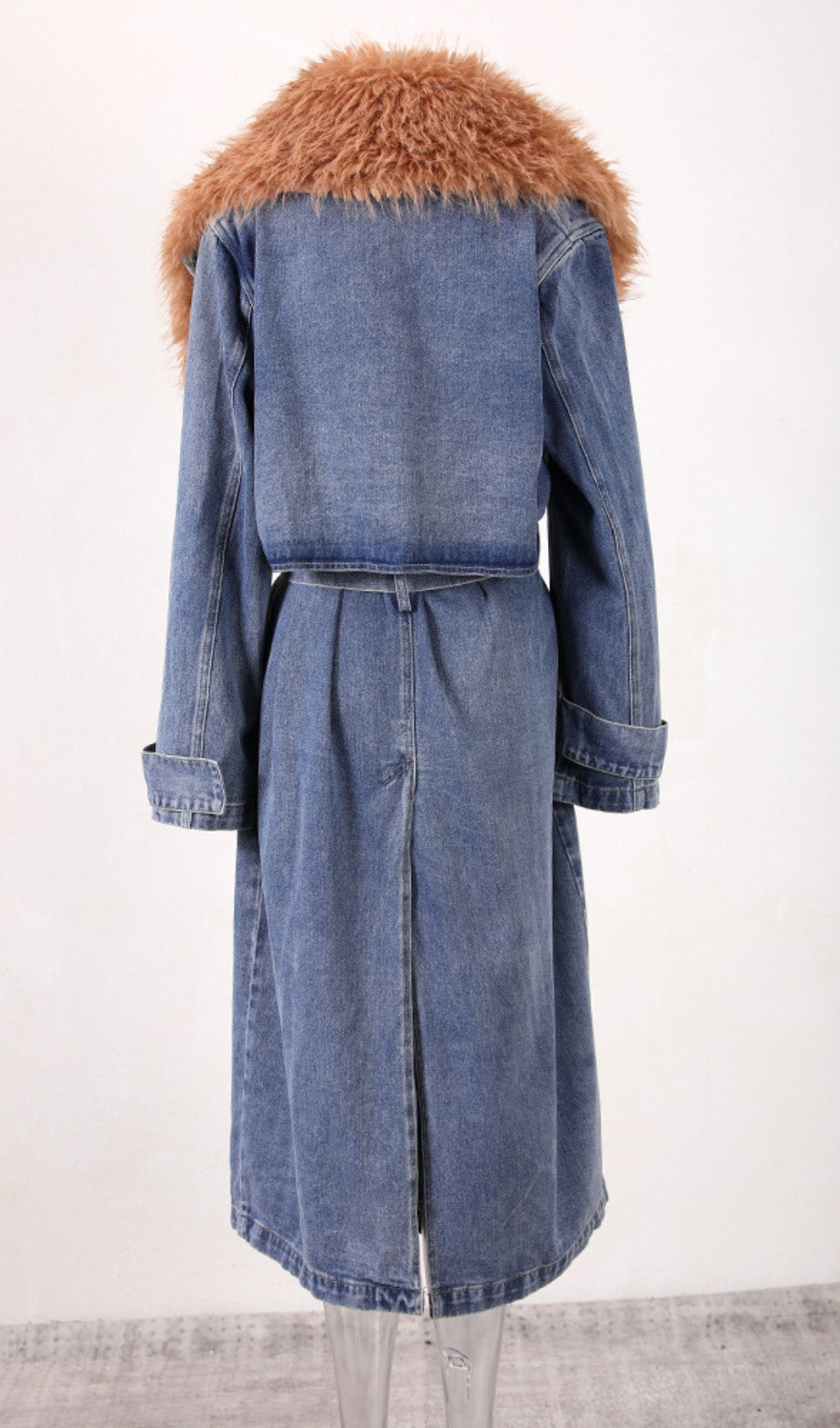 Adel Faux Fur Collar Denim Coat Flowering Girl