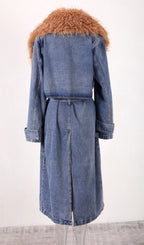 Adel Faux Fur Collar Denim Coat Flowering Girl