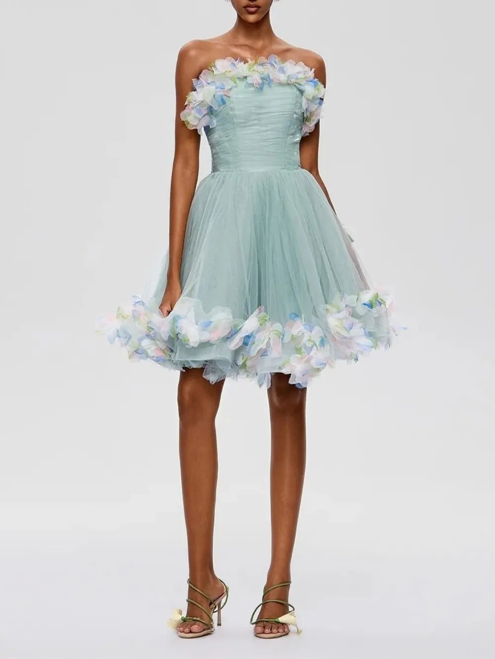 Fuyuko Strapless Mesh Mini Dress Flowering Girl