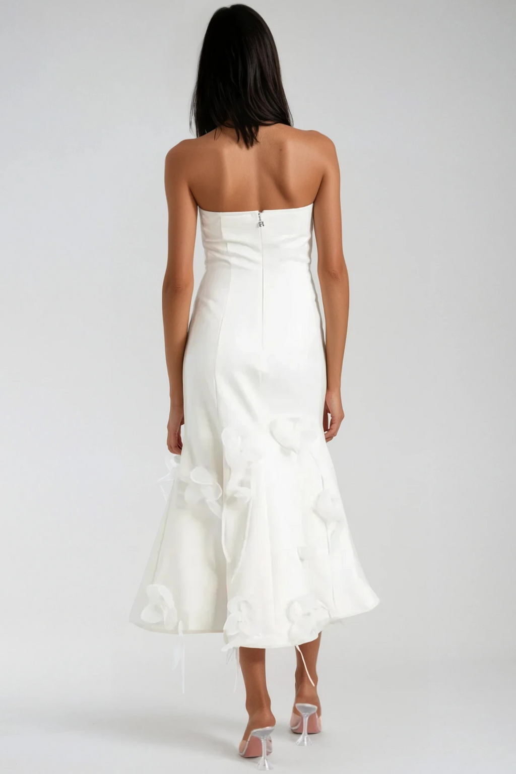 Aren Strapless Flower Ruffle Midi Dress Flowering Girl