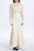 Carlin Balloon Sleeve Ruched Tie Up Midi Dress - Apricot Flowering Girl