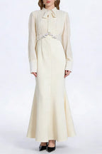 Carlin Balloon Sleeve Ruched Tie Up Midi Dress - Apricot Flowering Girl