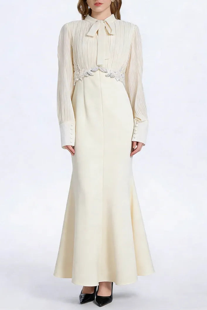 Carlin Balloon Sleeve Ruched Tie Up Midi Dress - Apricot Flowering Girl