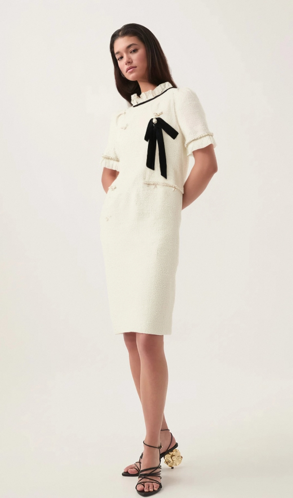 Hélène faux-pearl frilled midi dress Flowering Girl