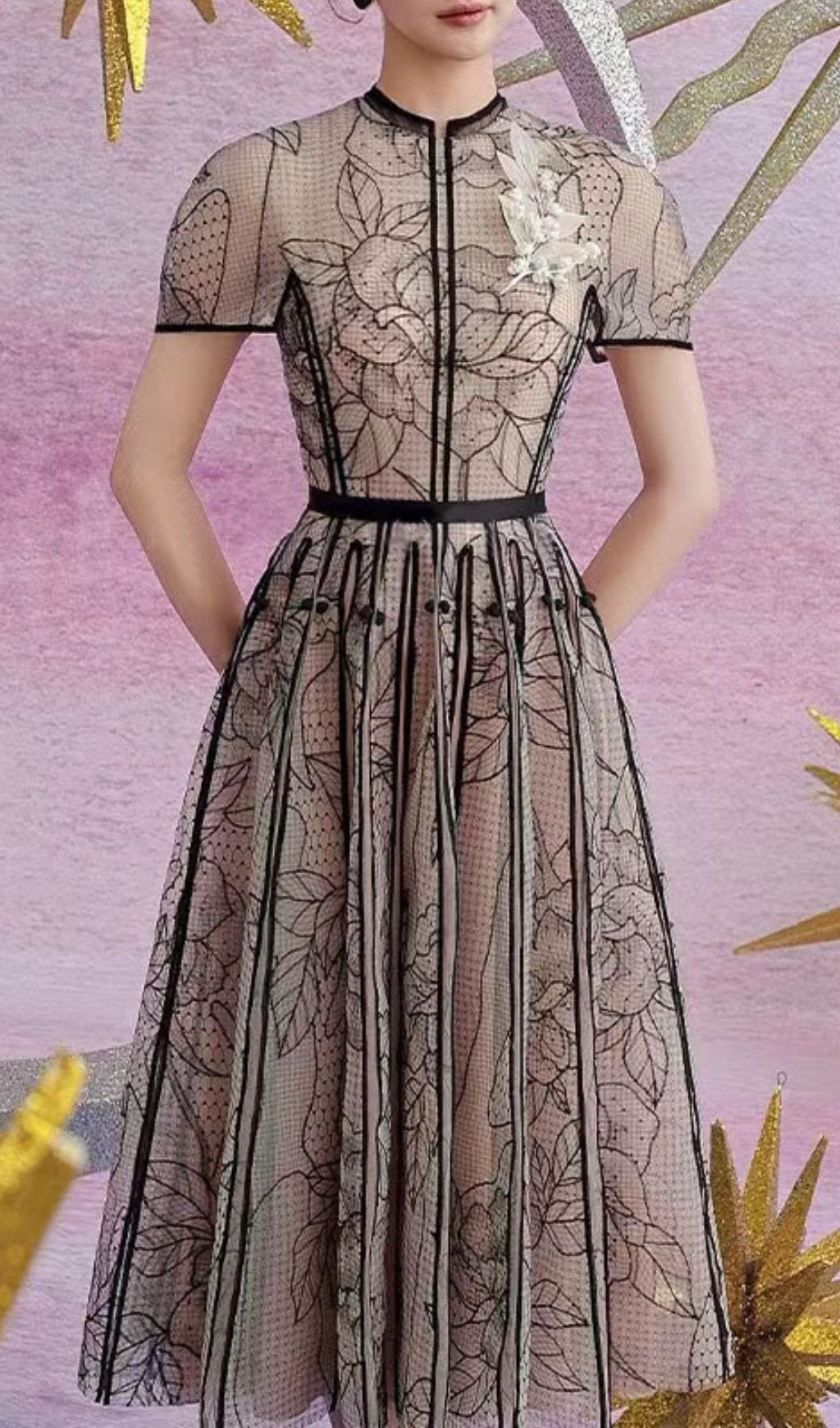 Ariya Embroidery Lace Midi Dress Flowering Girl