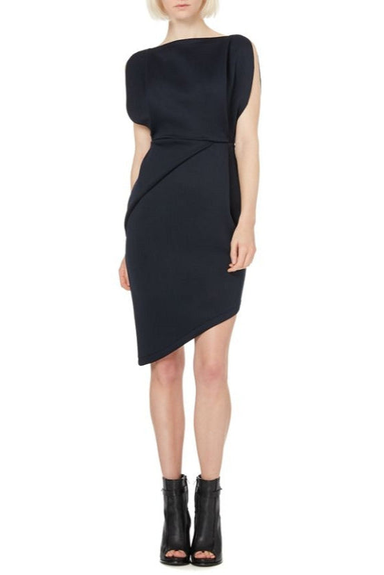 Irregular cutting sleeveless slim mini dress in black Flowering Girl