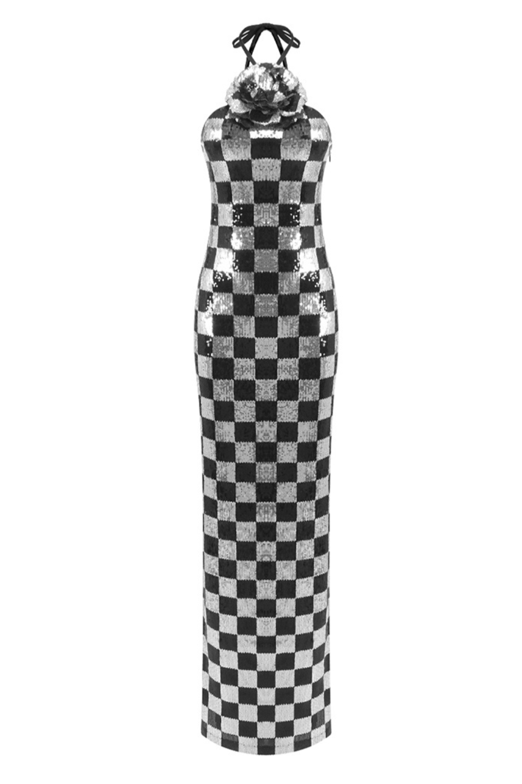 Checkerboard Sequin Halter Gown With Flower Flowering Girl