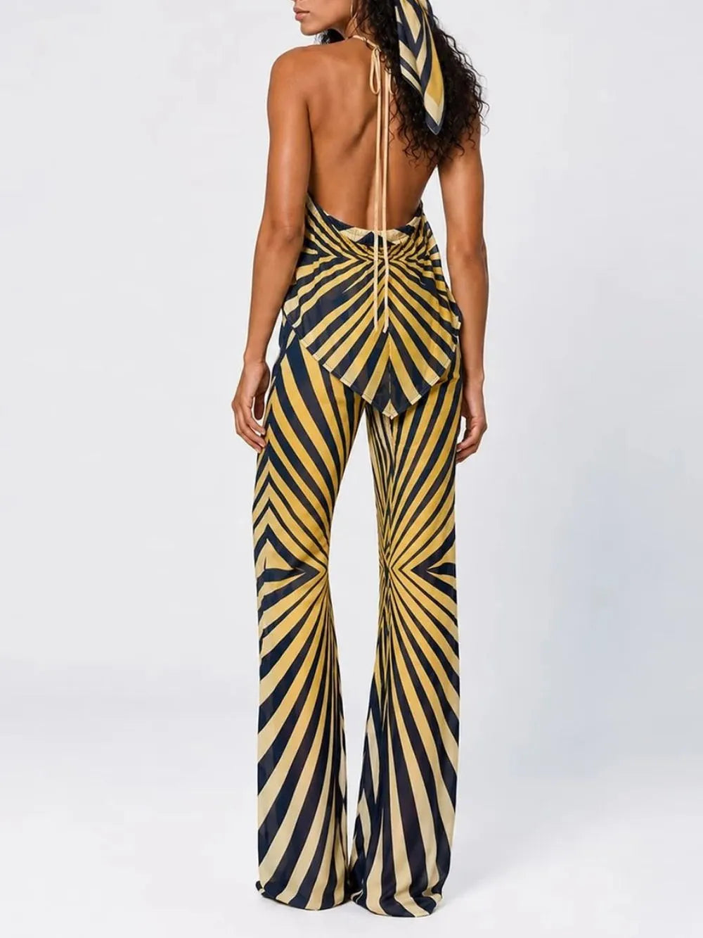 Brazia Backless Stripe Pants Set Flowering Girl