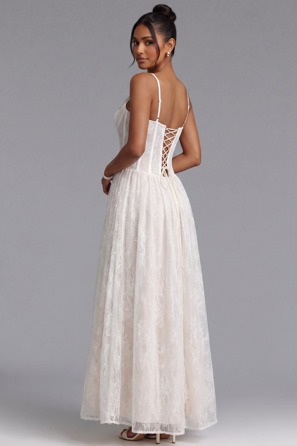 White Lace Corset Midi Dress Flowering Girl