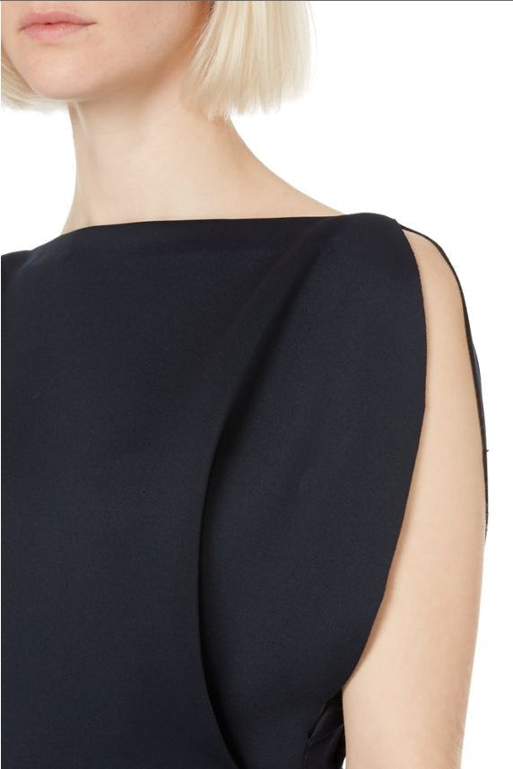 Irregular cutting sleeveless slim mini dress in black Flowering Girl