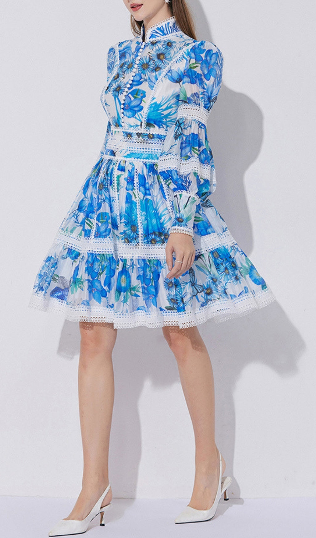 Erlene Blue Long Sleeve Mini Dress Flowering Girl