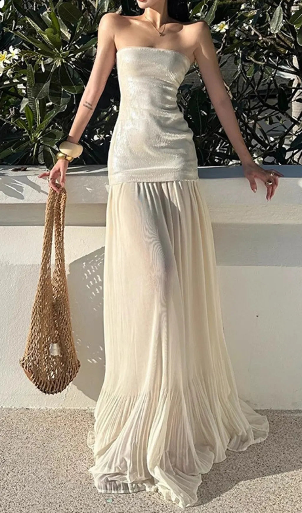 Fola Strapless Sequin Maxi Dress Flowering Girl